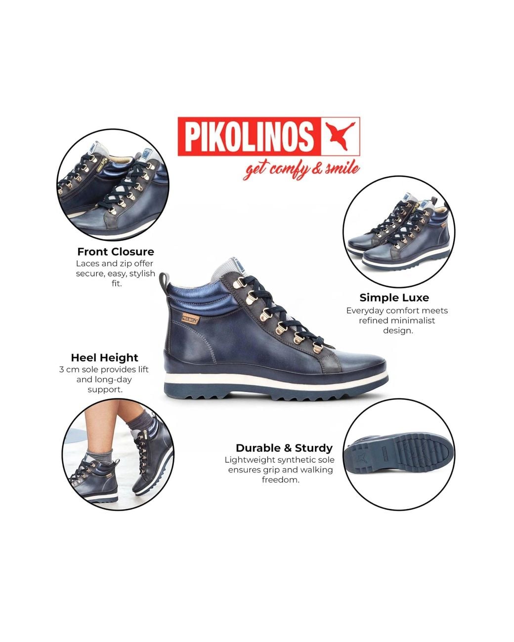 Infinity Leather Blue Pikolinos Leather Ankle Trainers Boots