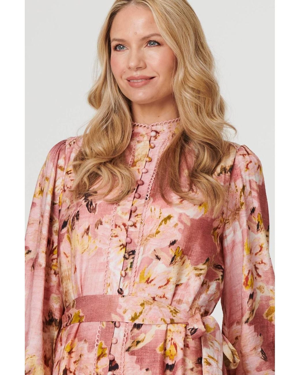 Izabel London Pink Floral Long Sleeve Short Shirt Dress