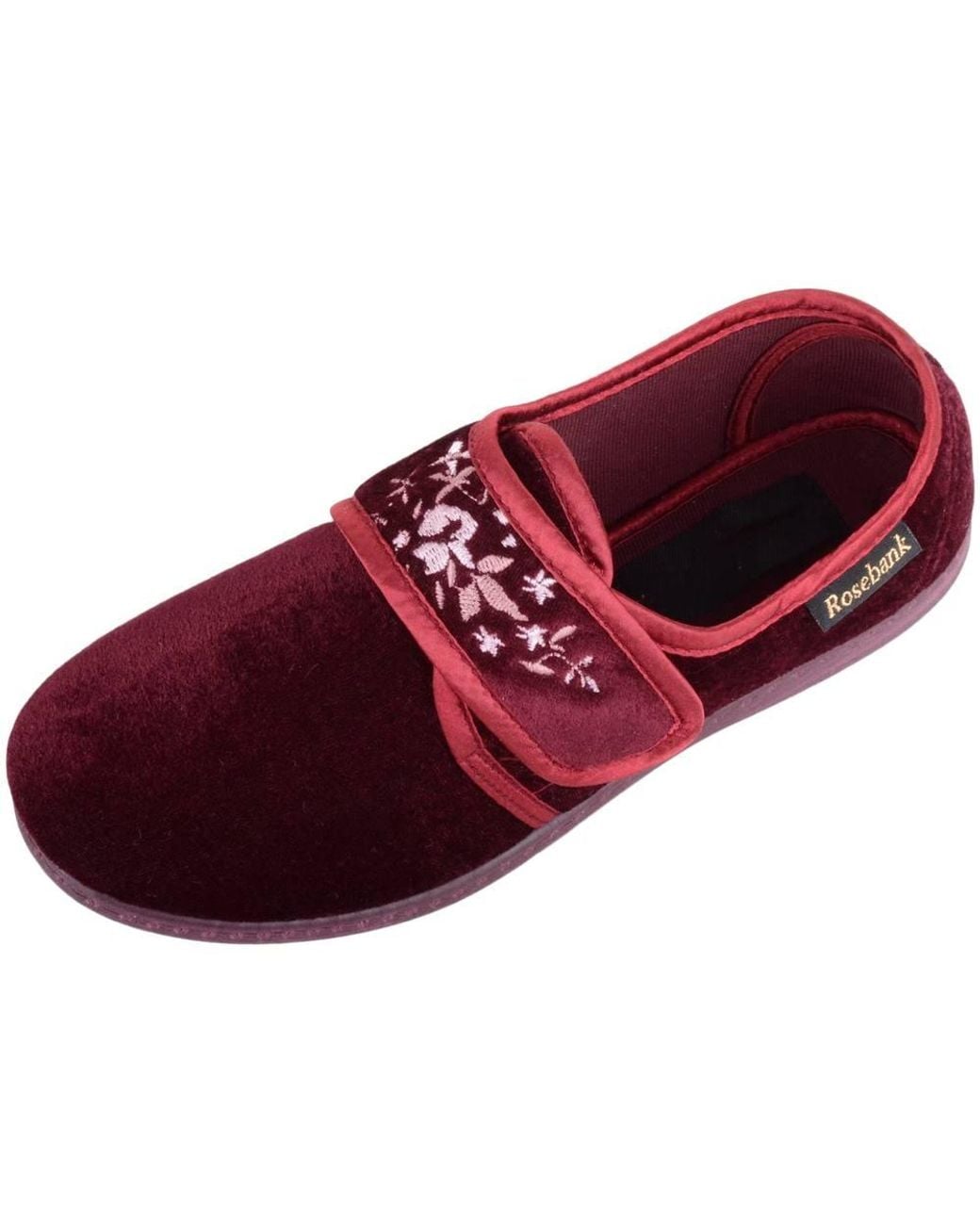 Absolute Footwear Smooth Velour Slip On Touch & Close Embroidered Slippers