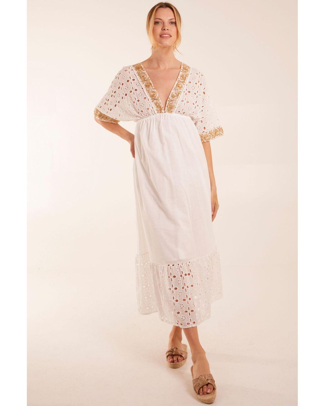 Blue Vanilla Natural V-Neck Short Sleeve Dress