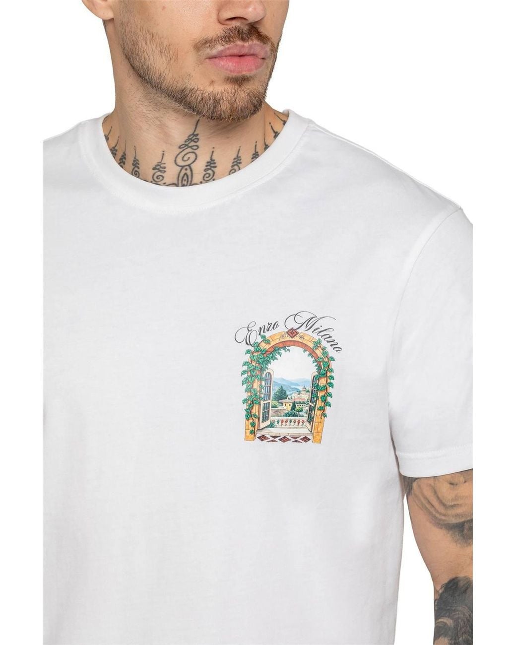 Enzo White Casa Graphic Print T-Shirt for men