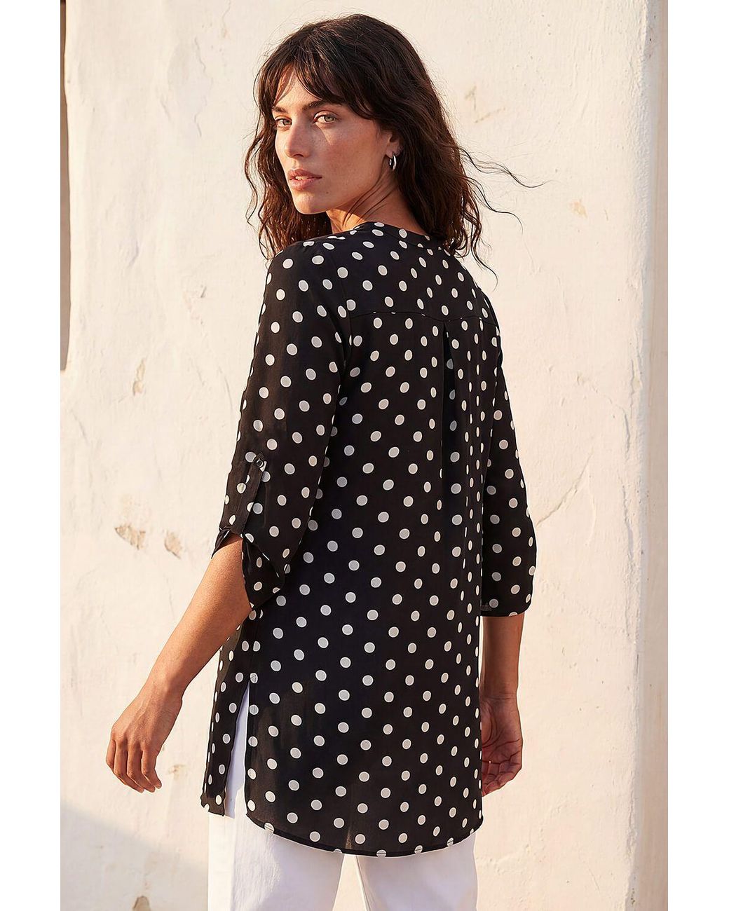 Roman Black Spot Print Longline Buttoned Blouse