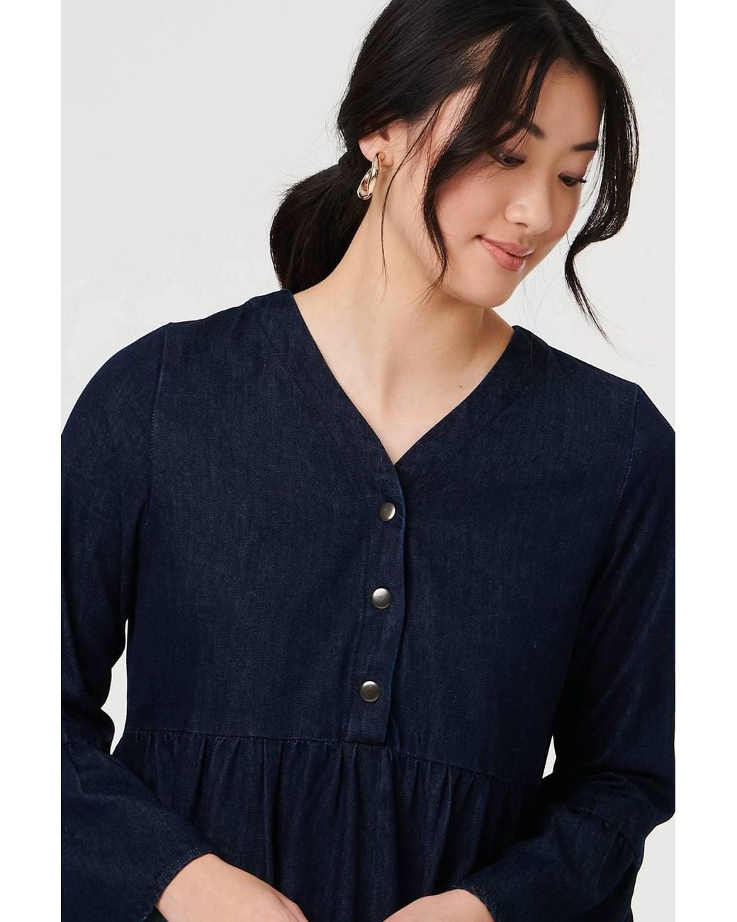 Izabel London Blue Tiered Long Sleeve Relaxed Maxi Dress