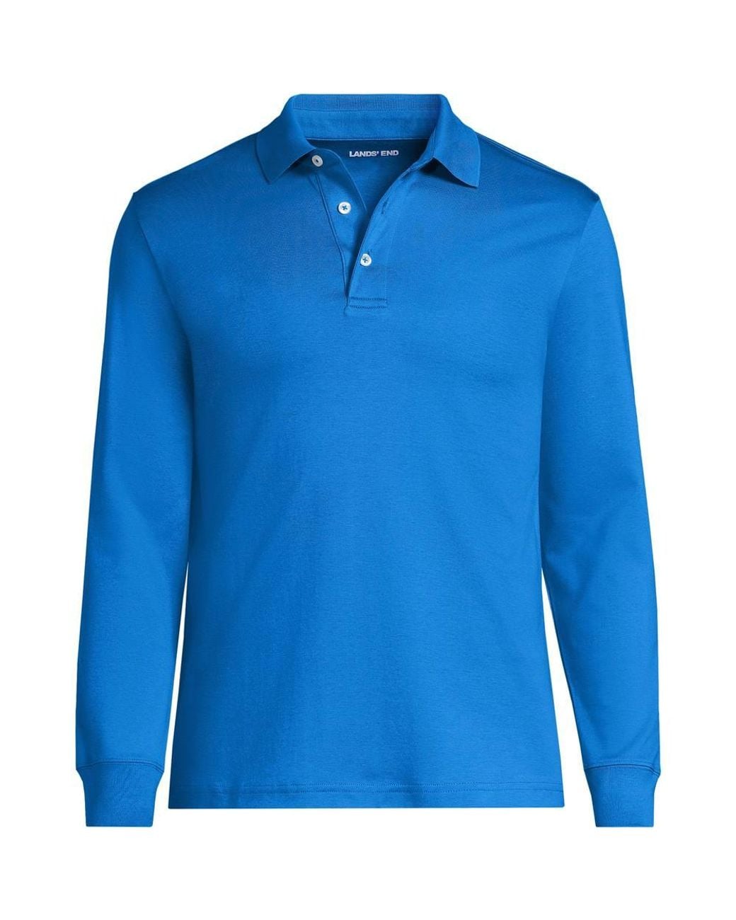 Lands' End Blue Long Sleeve Supima Polo Shirt, Traditional Fit for men