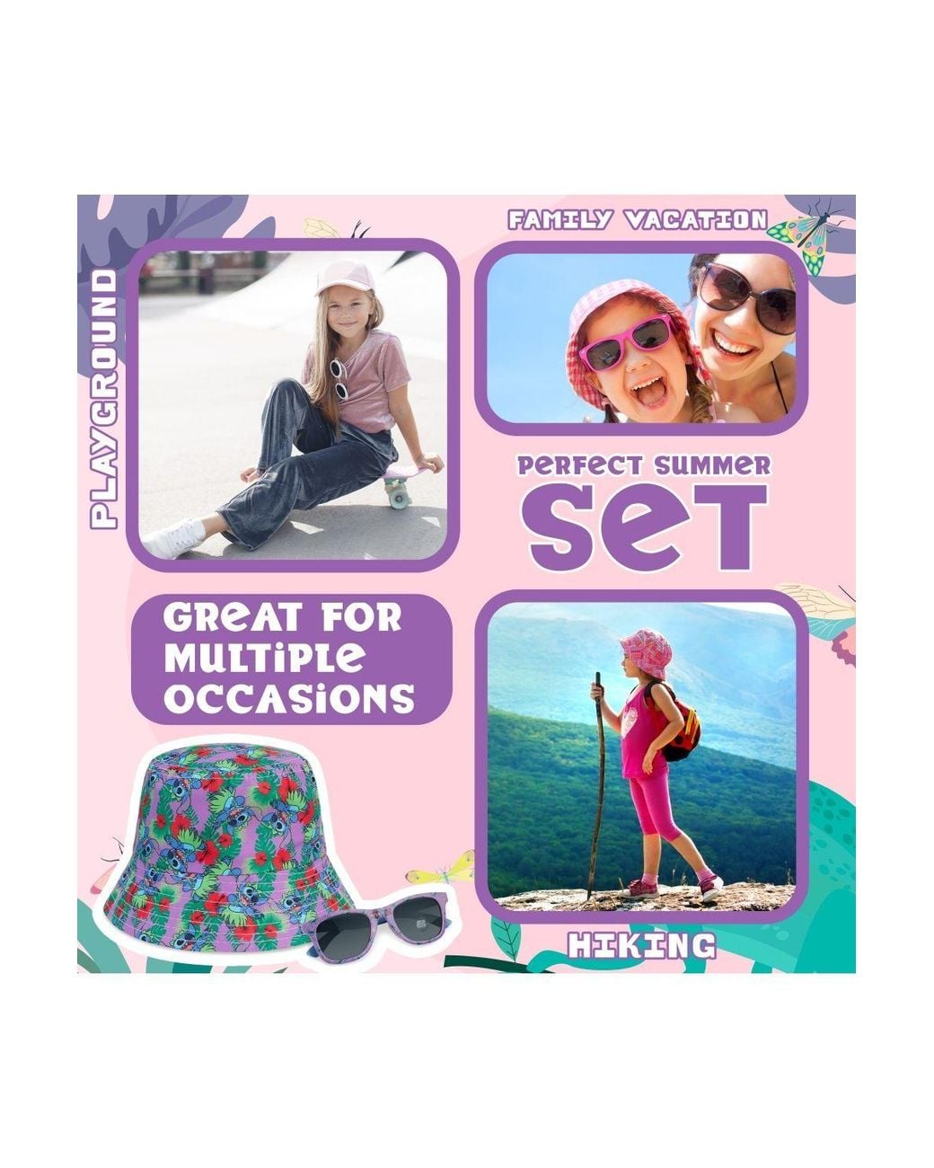 Disney Blue Stitch Set Bucket Hat & Sunglasses