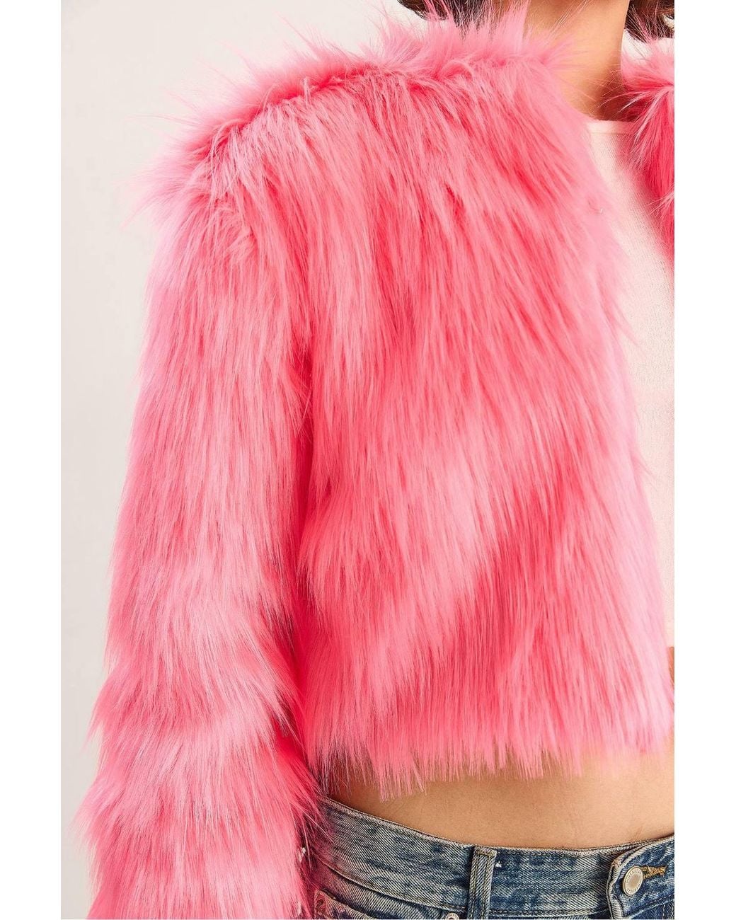 Bianco Lucci Red Boxy Crop Faux Fur Coat