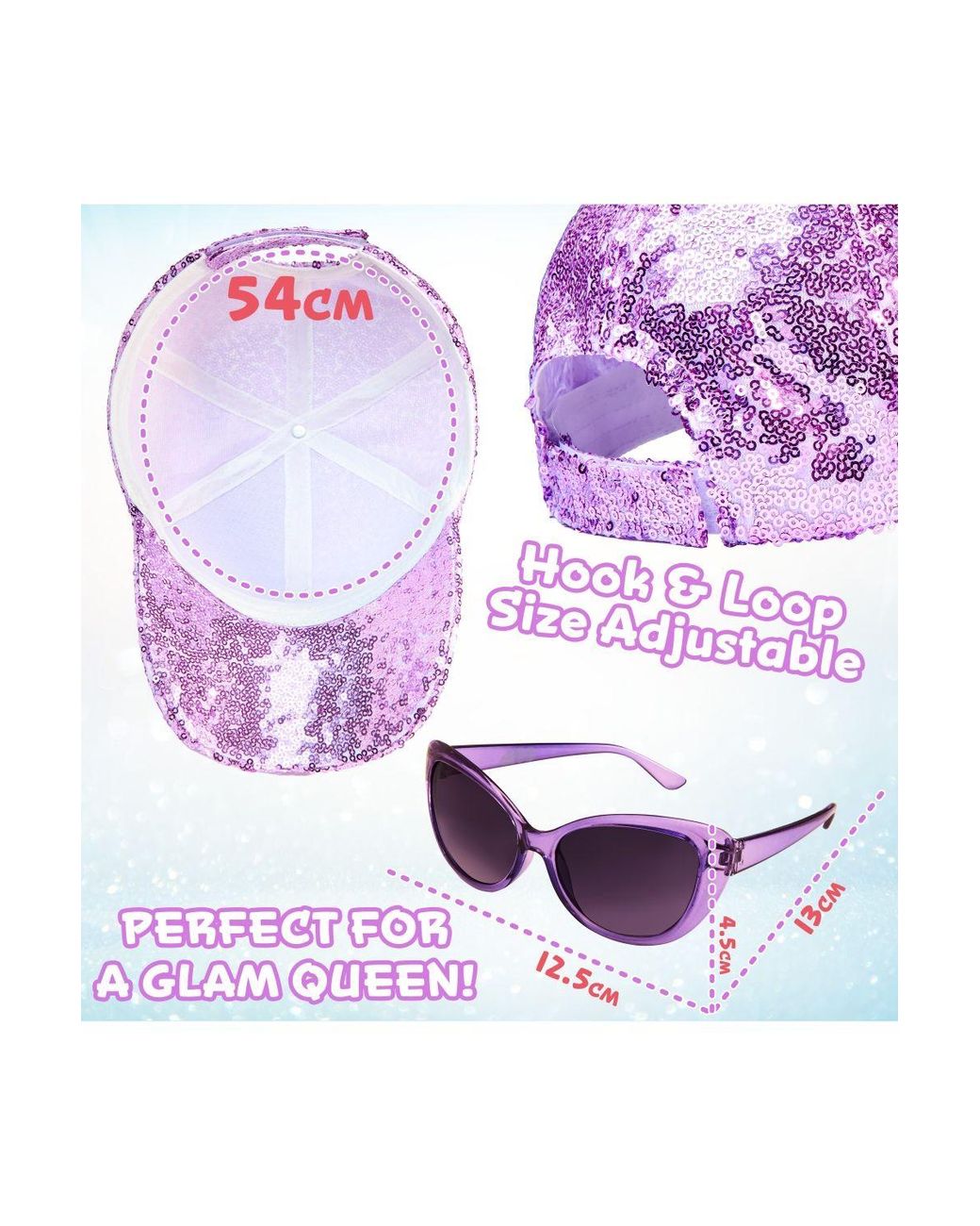CityComfort Purple Sequins Shiny Cap With Sunglasses Set