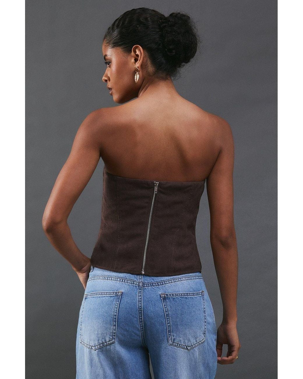 Warehouse Gray Cord Bustier Top
