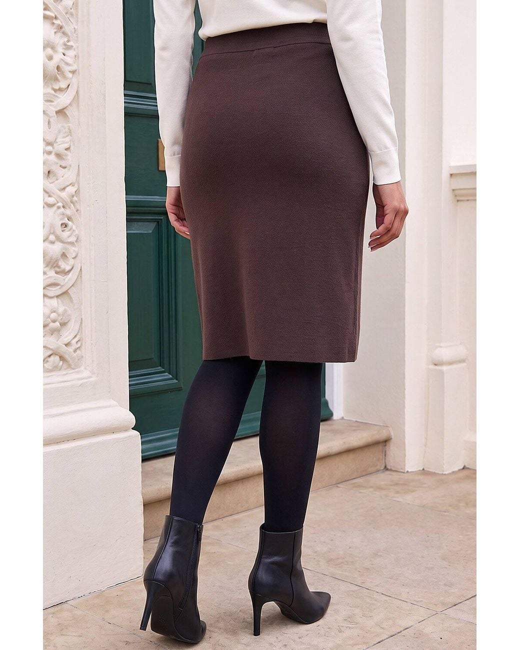 Roman Brown Button Front Wrap Skirt