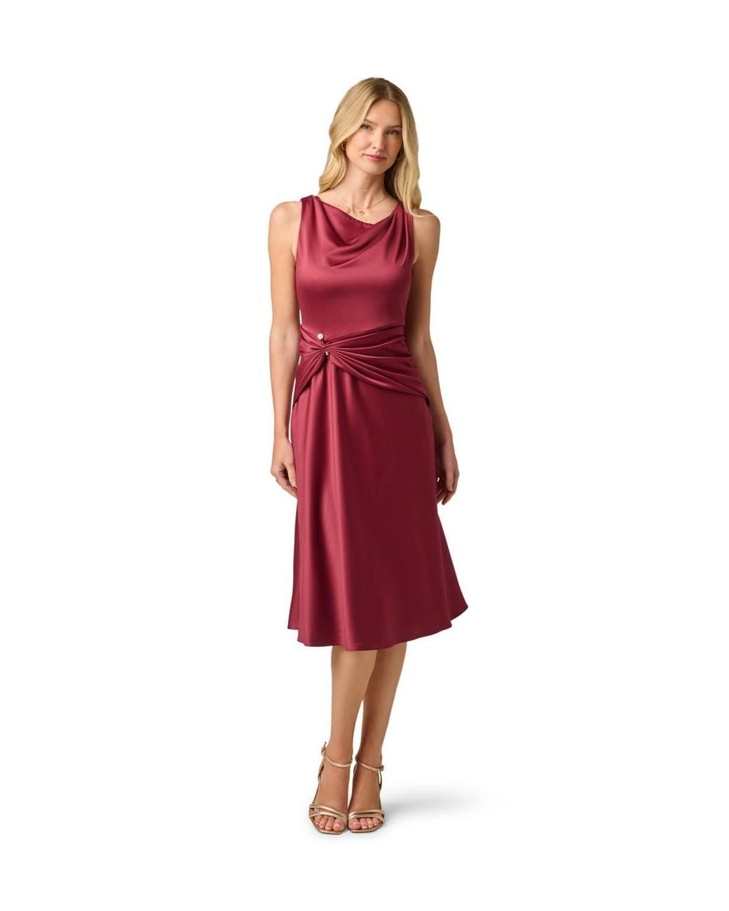 Adrianna Papell Red Cowl Satin Crepe Midi Dress