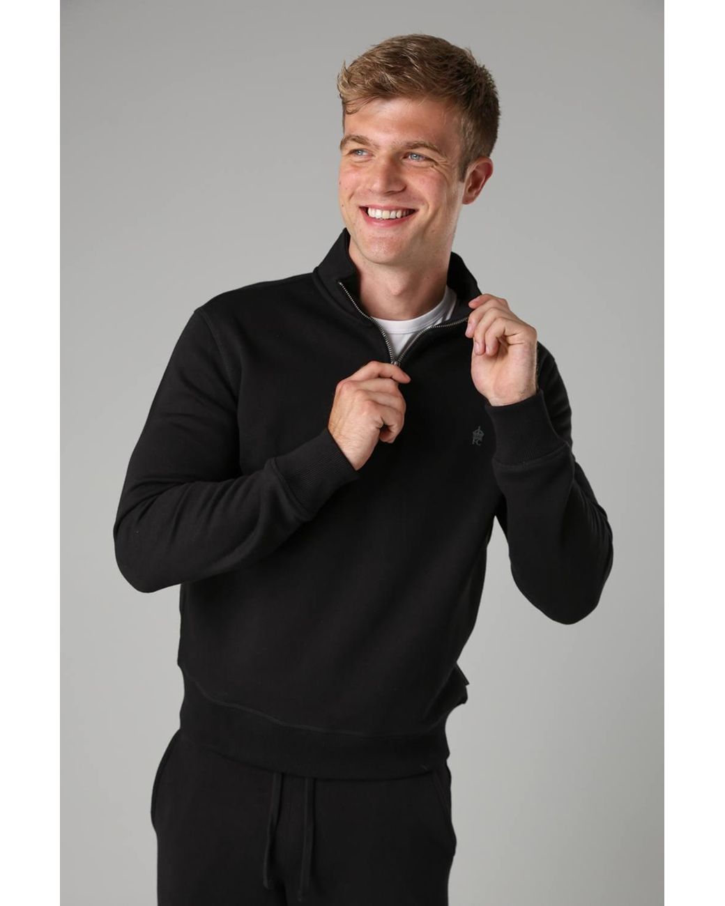 French Connection Black Cotton Blend Half-Zip Jumper for men