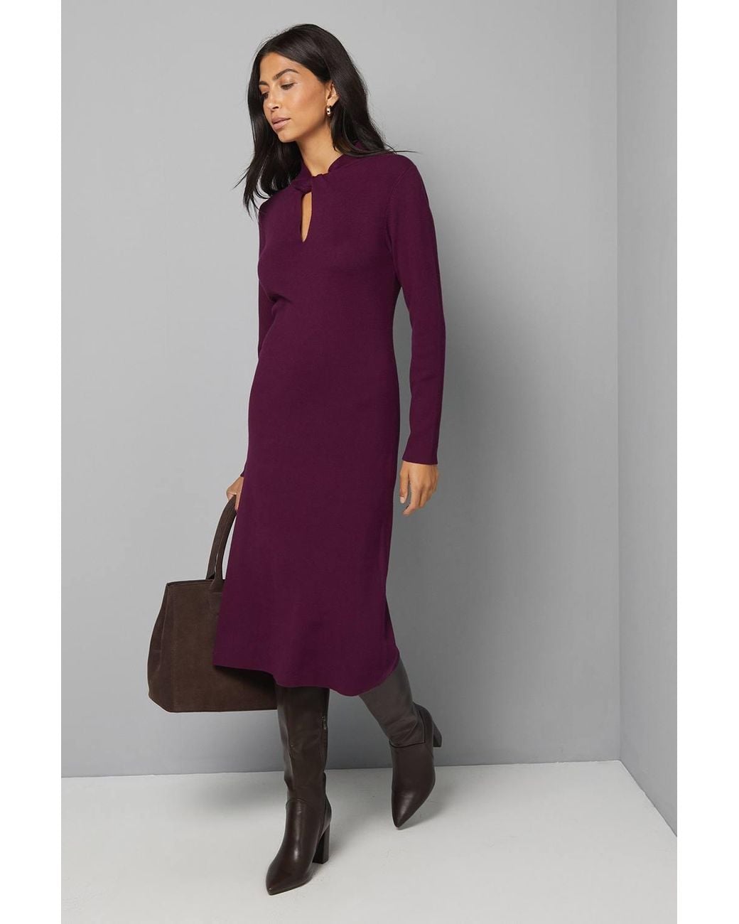 Wallis Purple Twist Neck Keyhole Knitted Dress