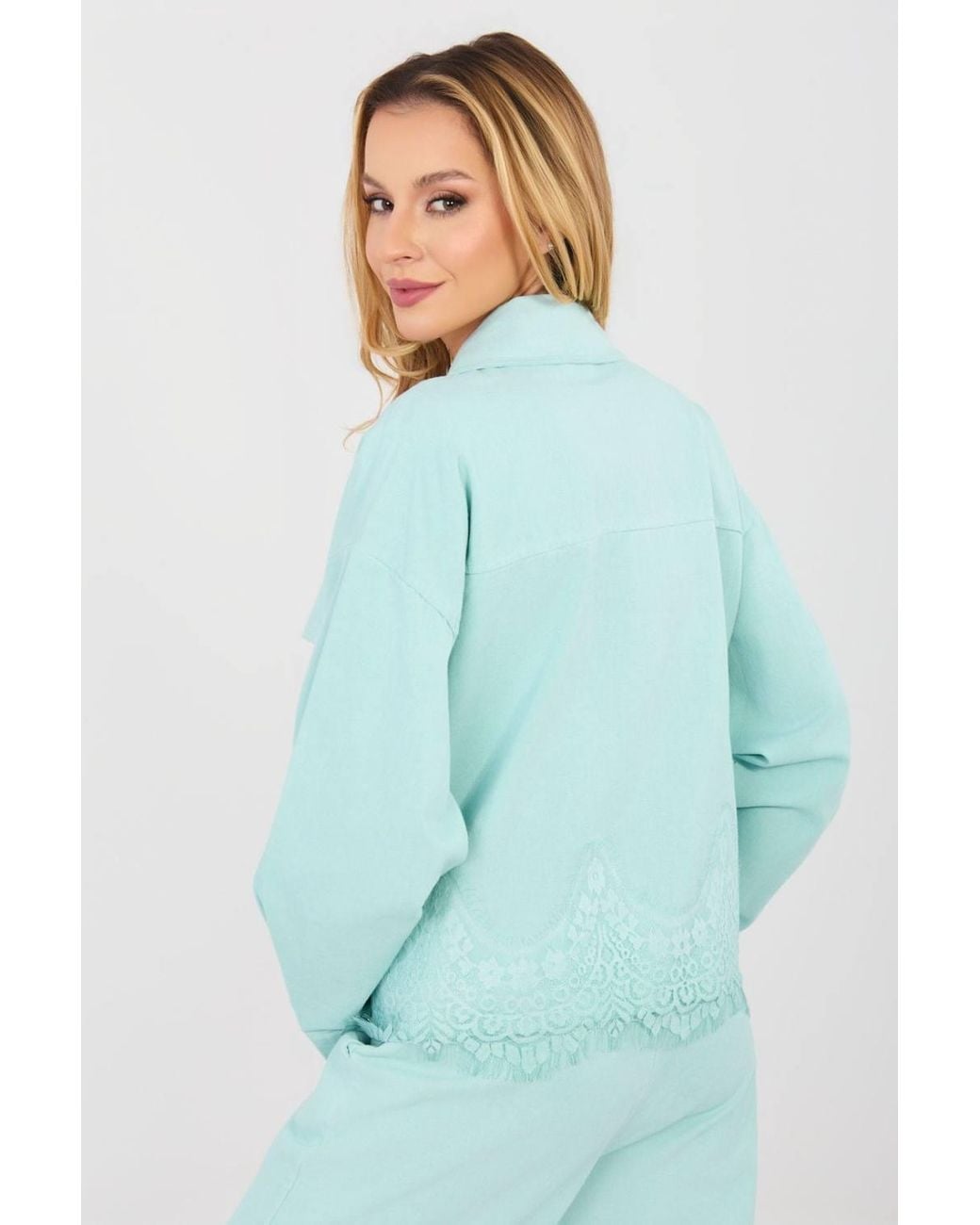 Love Lace Blue Cotton Denim Jacket With Lace Hem