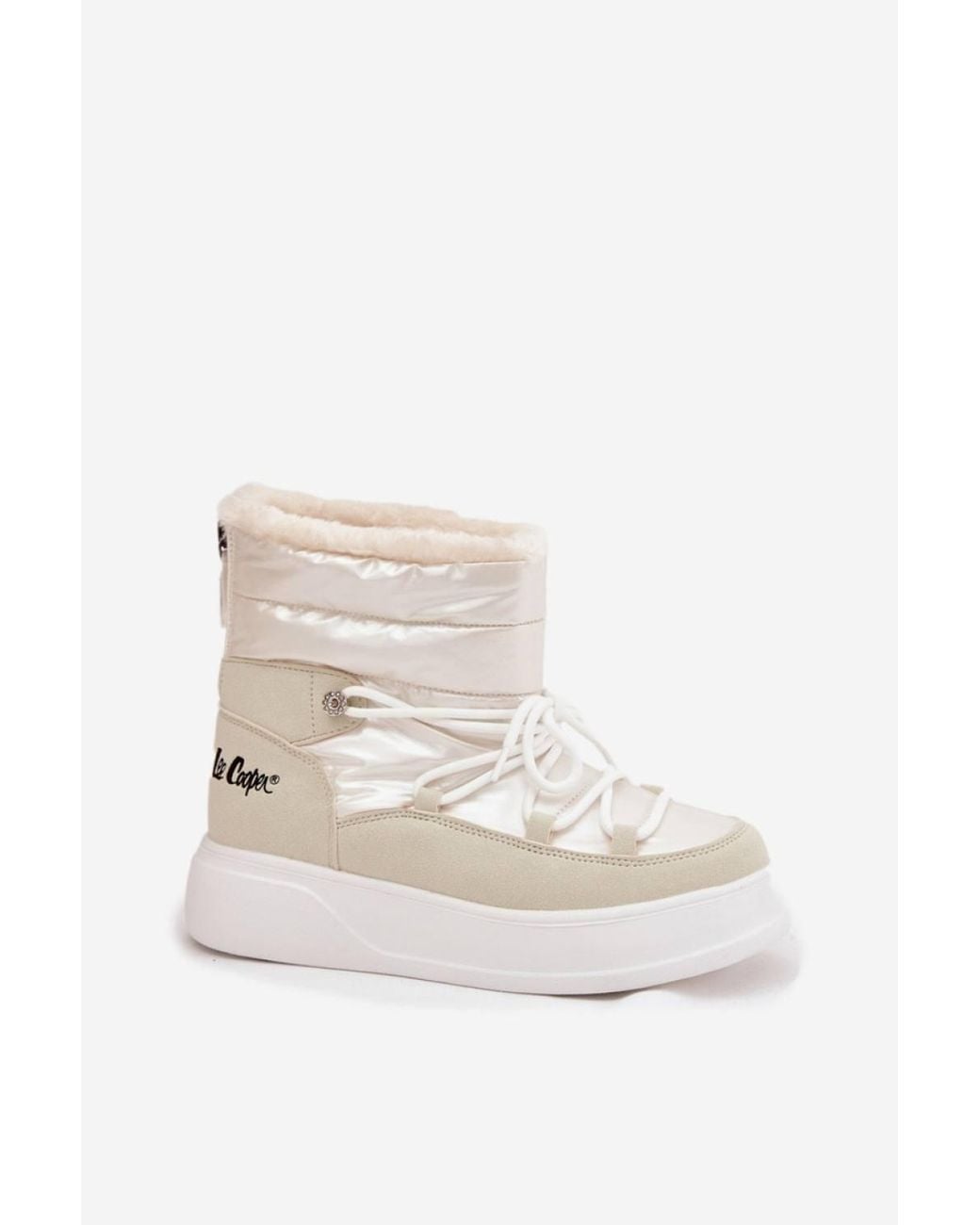 Love Lace White Winter Platform Lace-Up Snow Boots With Zip
