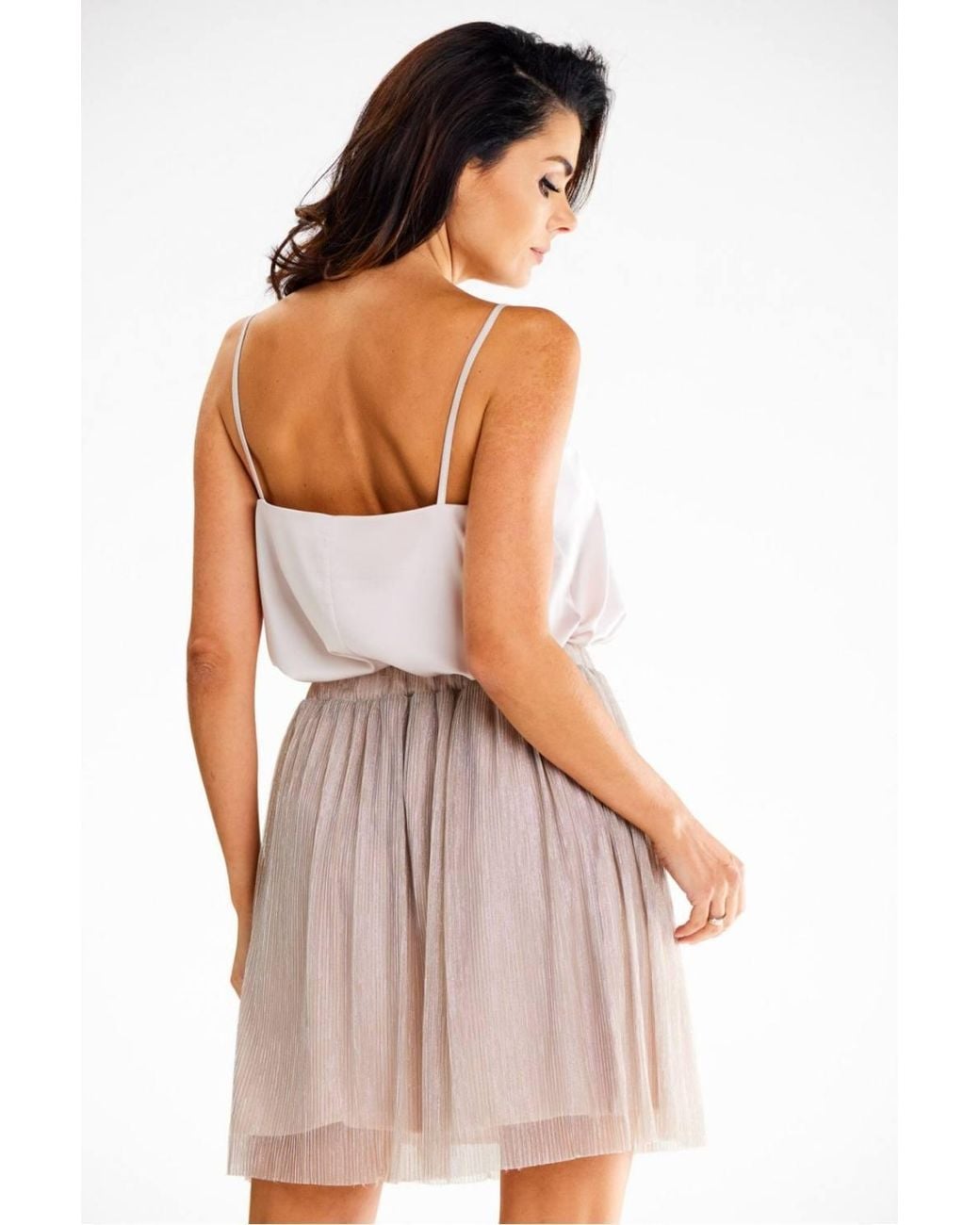 Love Lace Natural Shiny Mesh Mini Skirt With Elastic Waist Lining