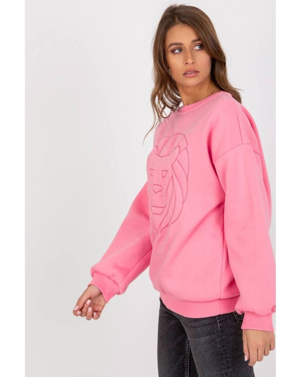 Love Lace Pink Long Sleeve Embroidered Crewneck Blouse