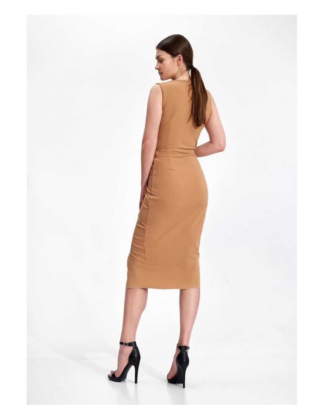 Love Lace White Cocktail Midi Dress Envelope Neck Draped Stretch Style 167987