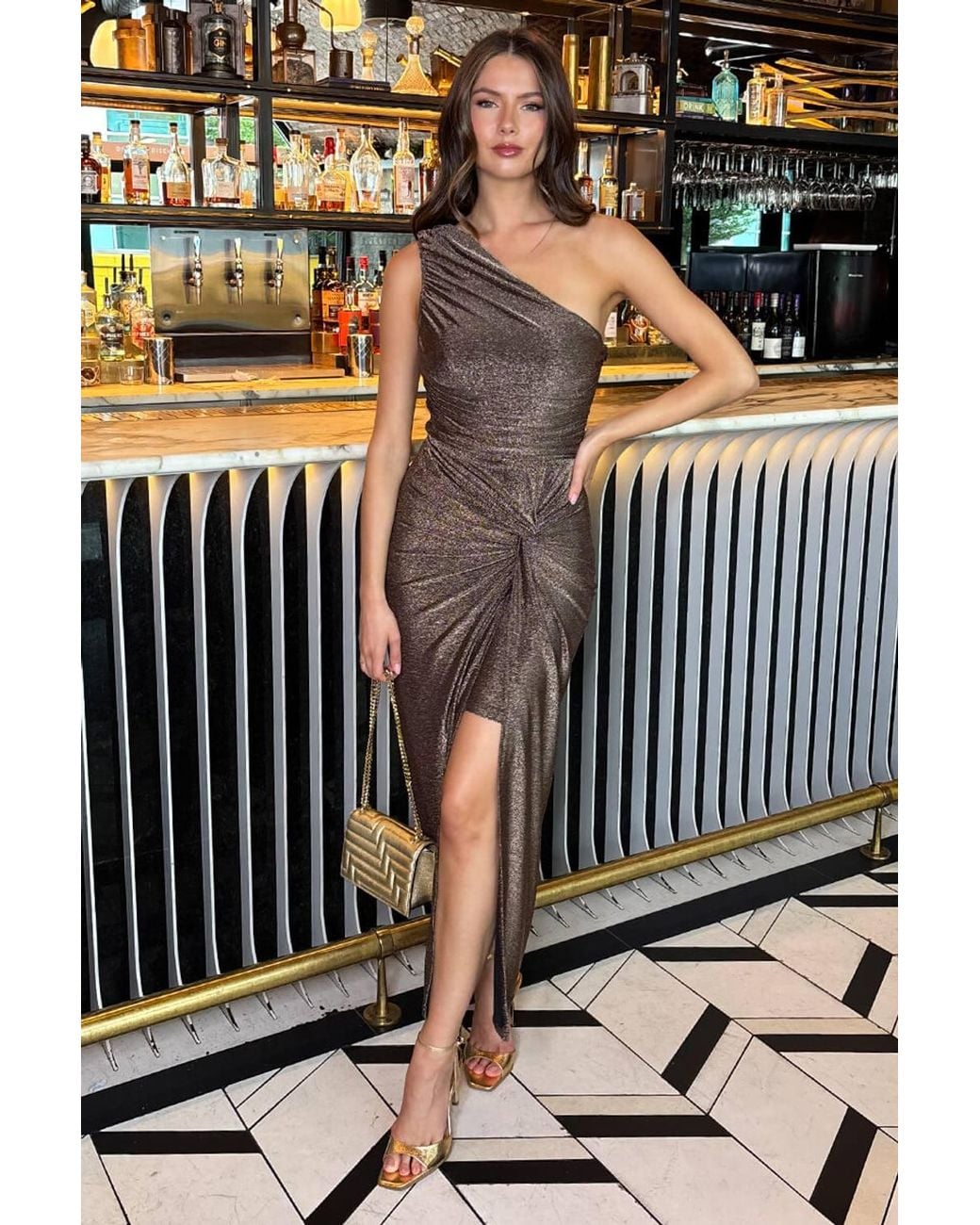 AX Paris Black Sparkle One Shoulder Knot Skirt Midi Dress