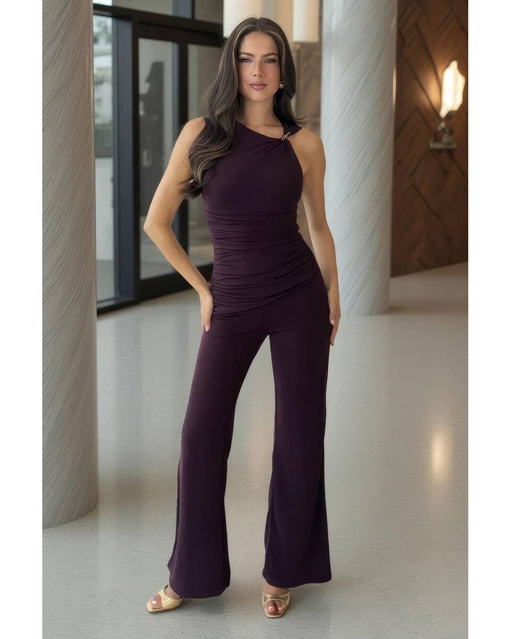 AX Paris Multicolor Dark Hardware Detail Draped Waist Jumpsuit