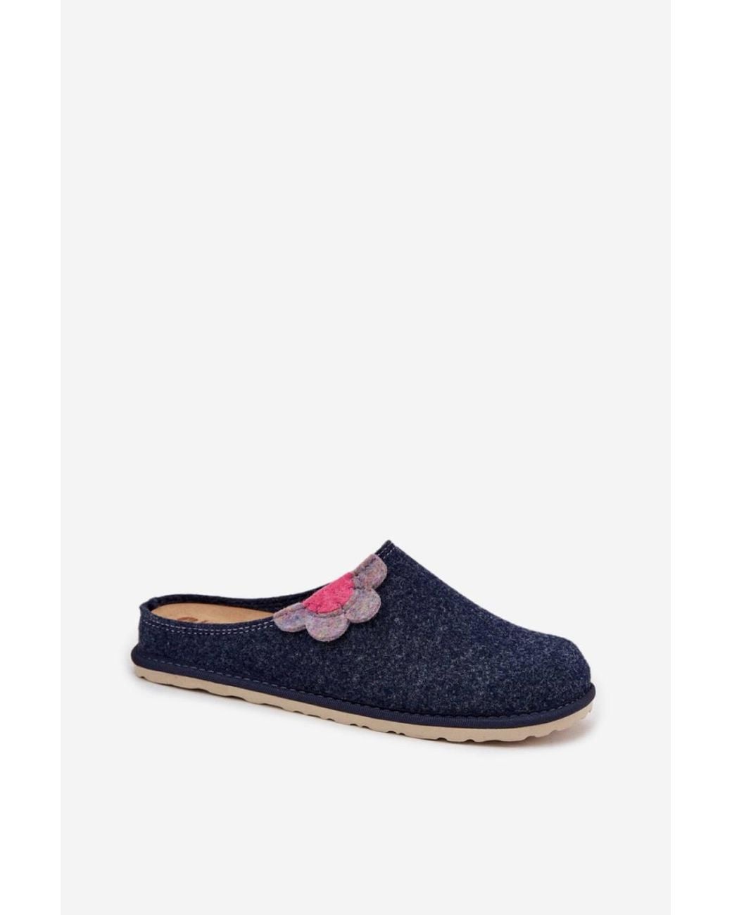 Love Lace Blue Inblu Felt Indoor Slippers With Wide Covered Toe & Flower