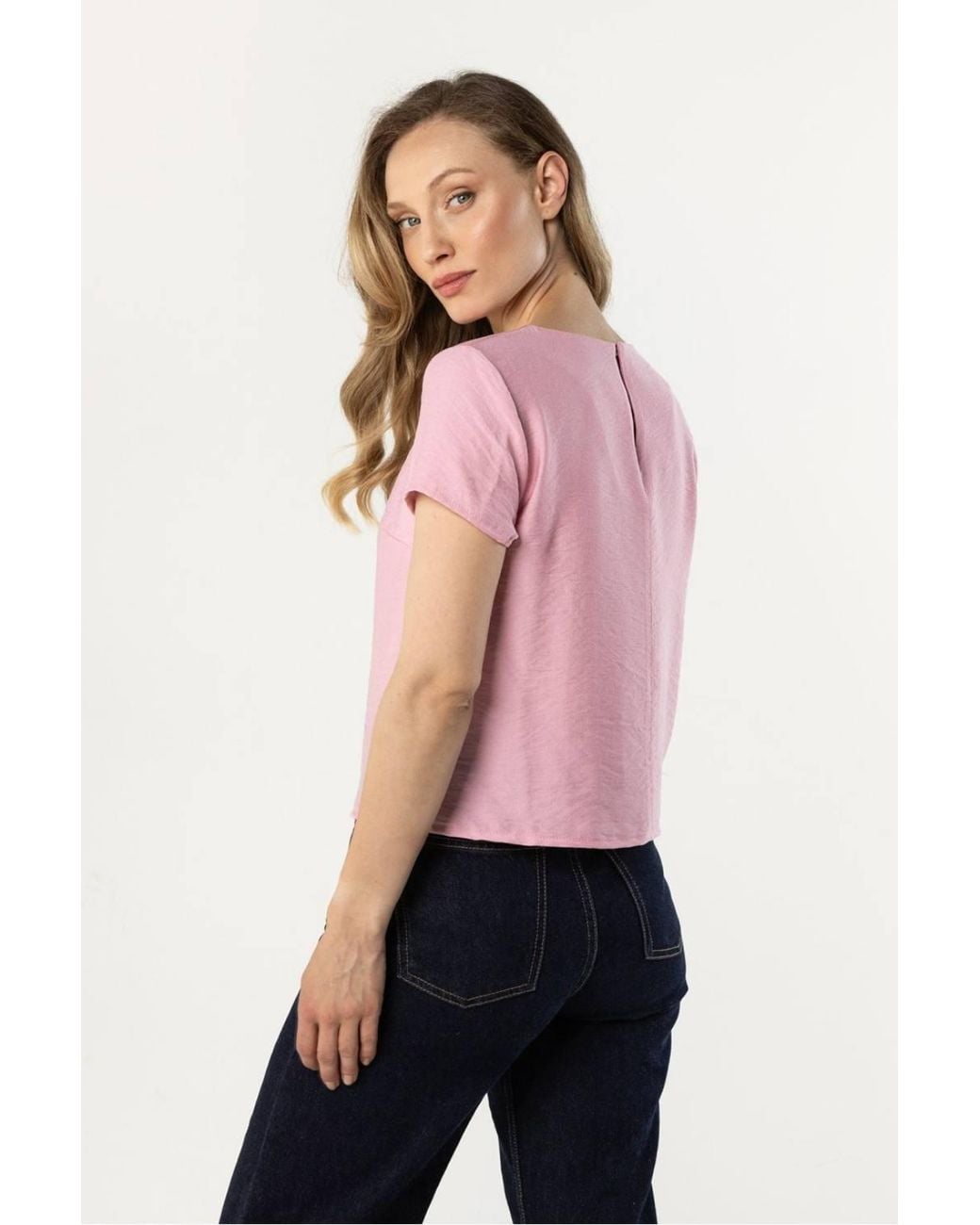 Love Lace Pink Light Satin Finish Loose Short Sleeve Blouse