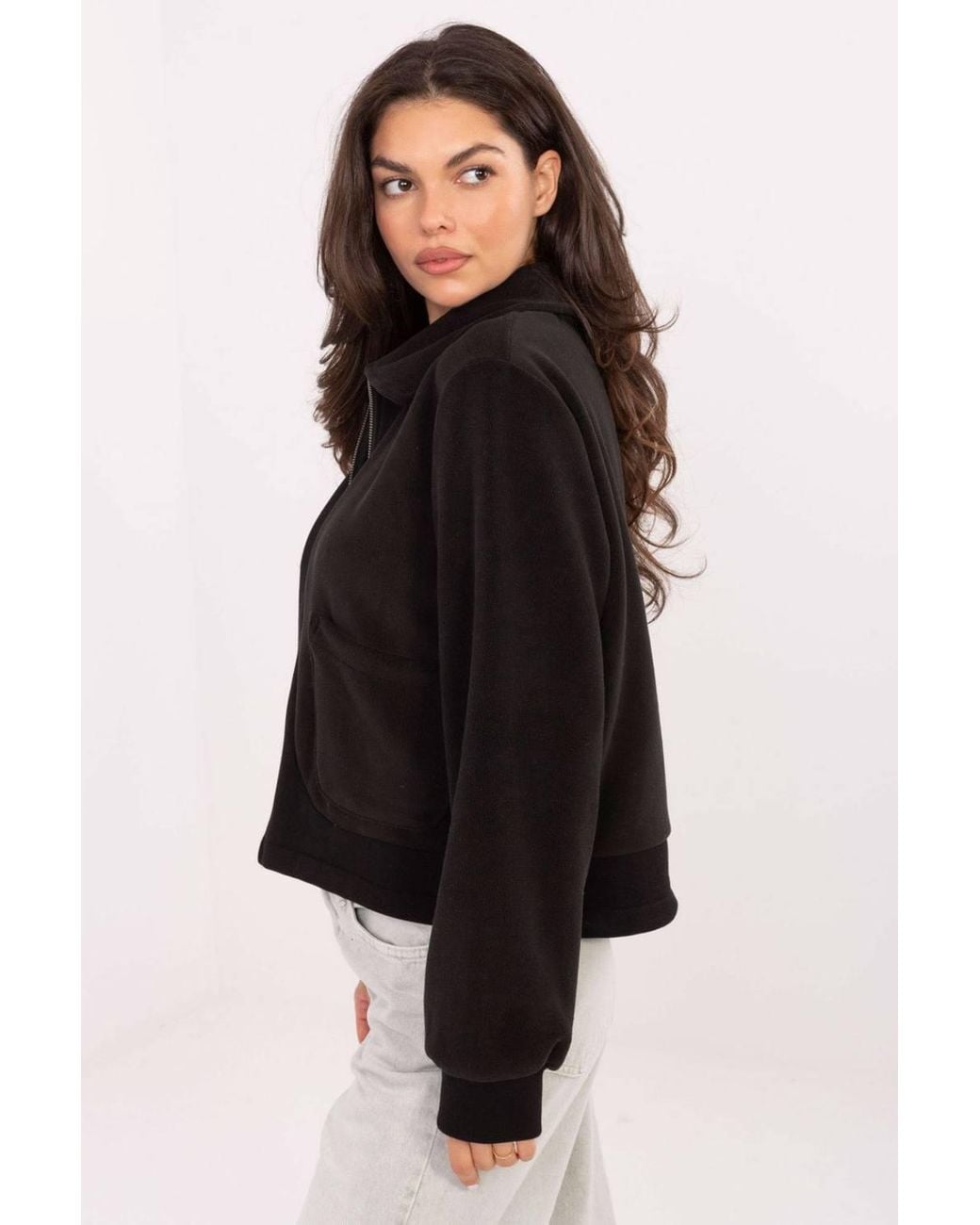 Love Lace Black Lightweight Short Zip Polar Jacket With Collar