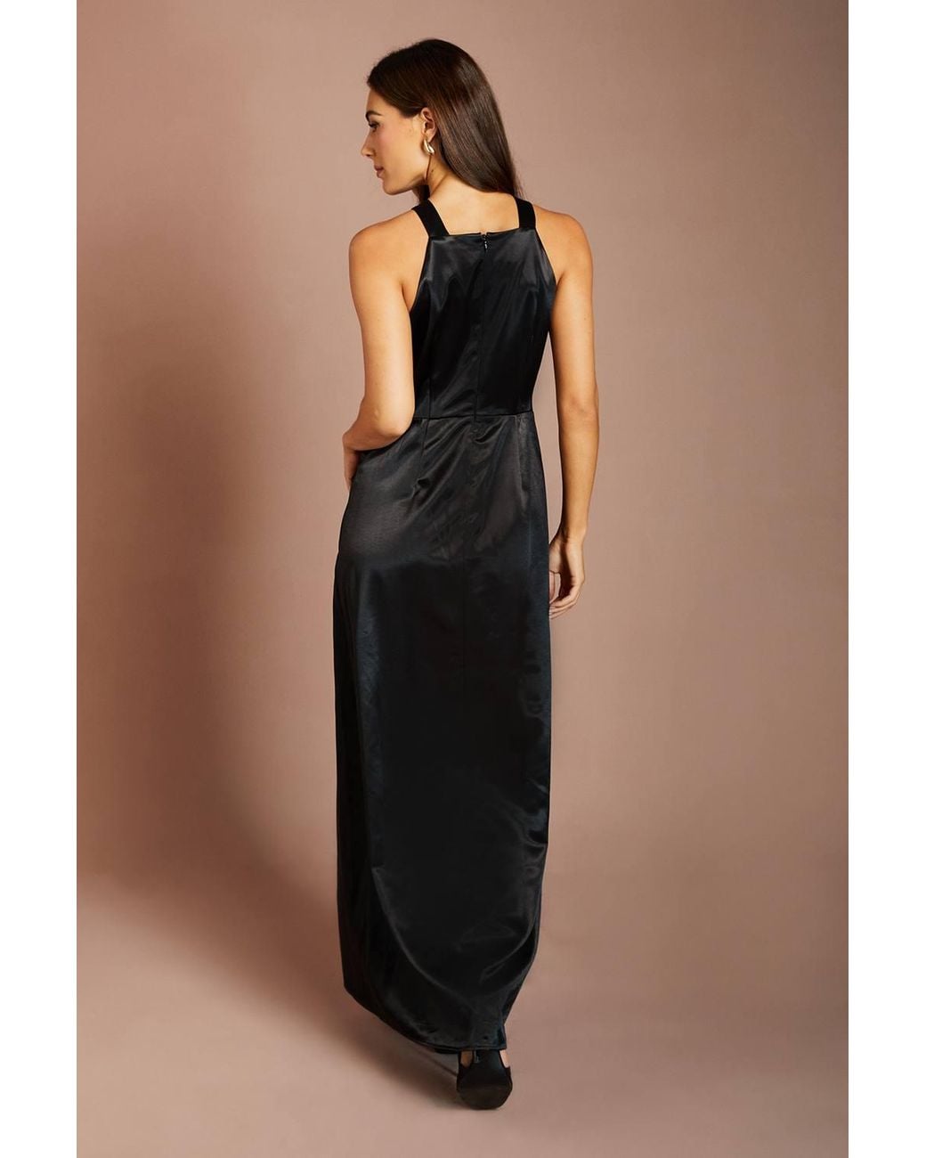 Coast Black 3D Corsage Halterneck Drape Satin Maxi Dress