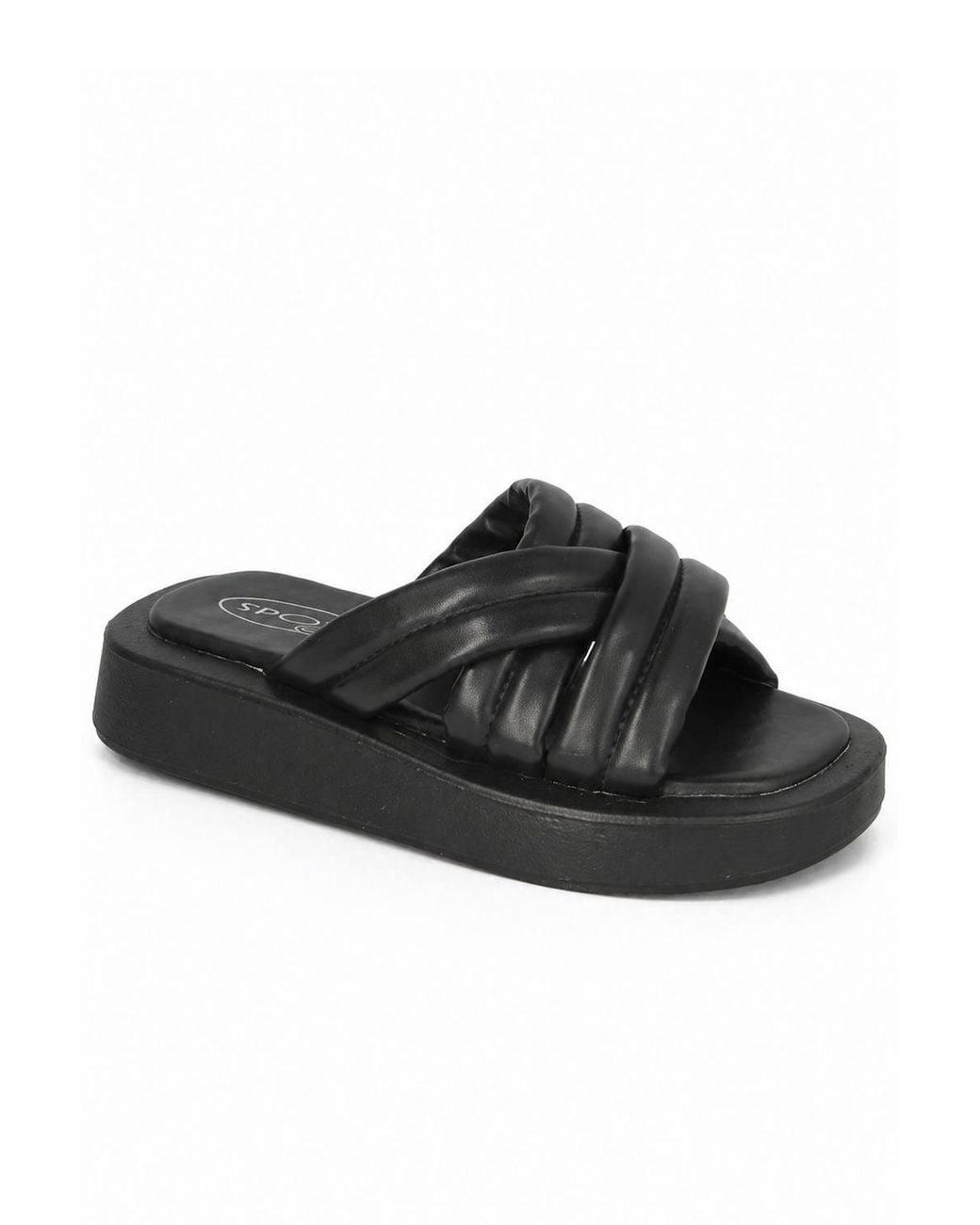 Spot on Black Padded Cross Strap Comfort Slide Sandals
