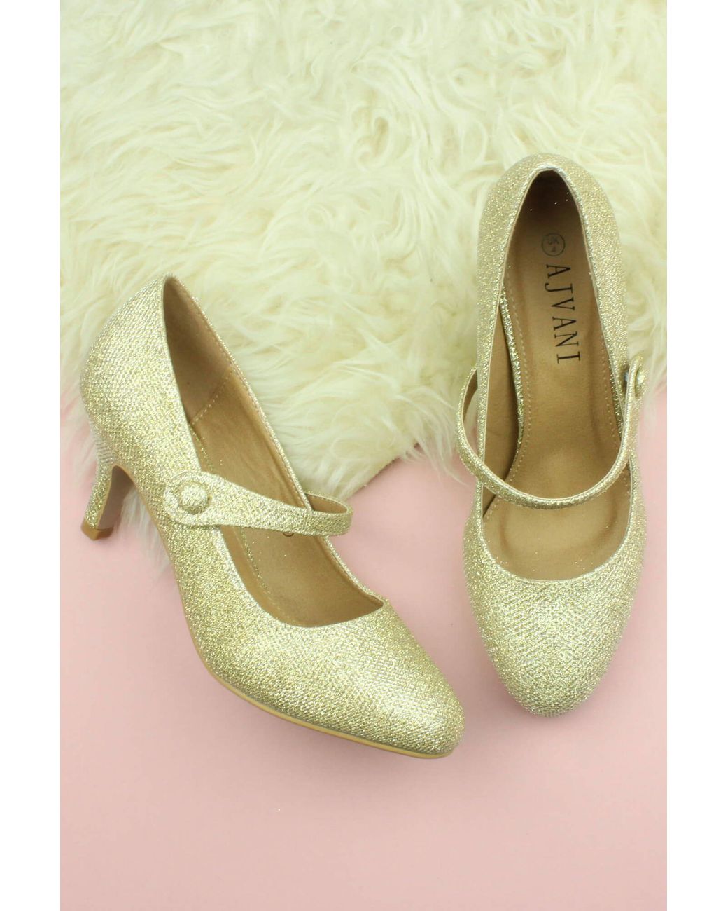 AJVANI Natural Mid Heel Mary Jane Court Shoes