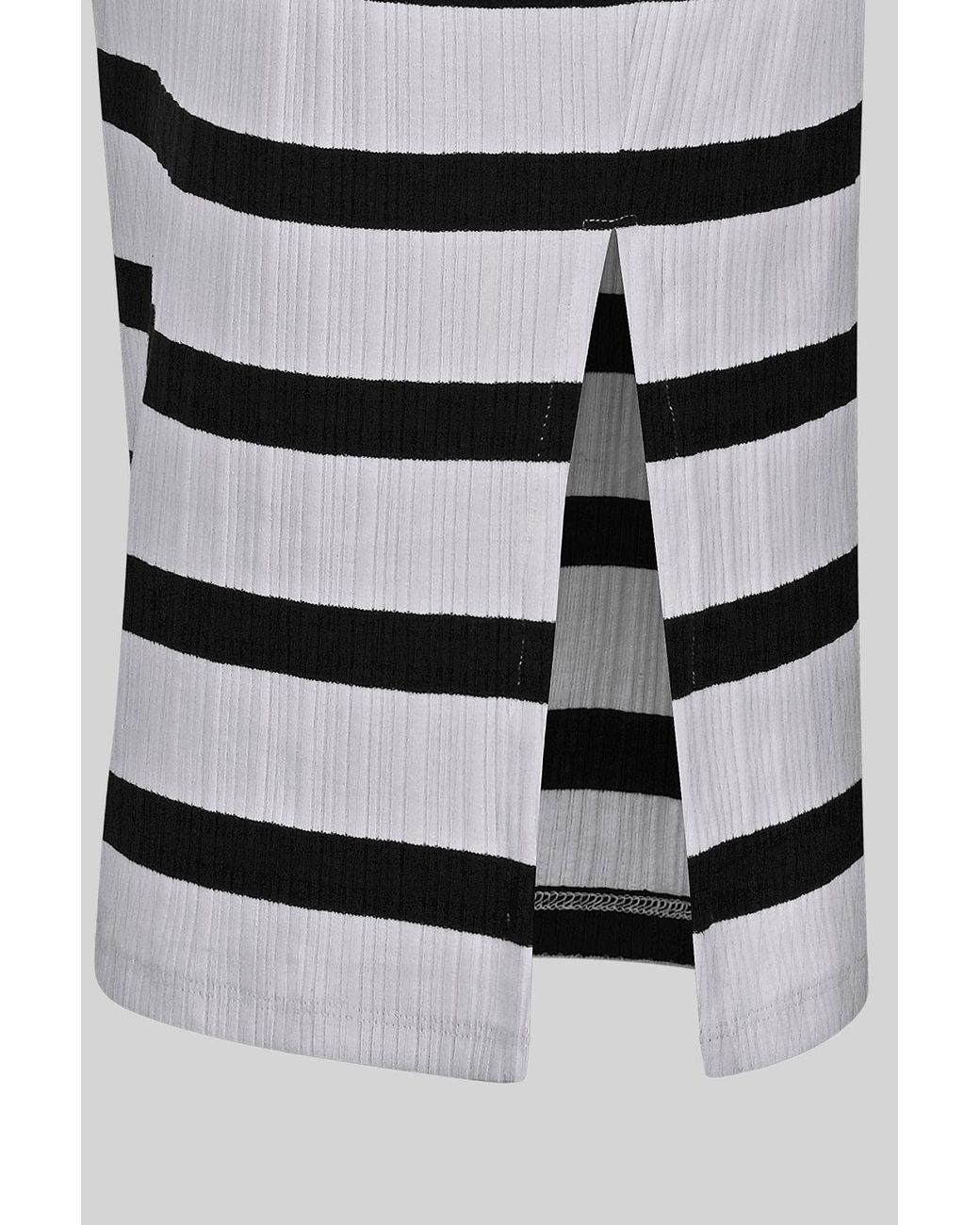 Enorsia Black Striped Jersey Midi Skirt