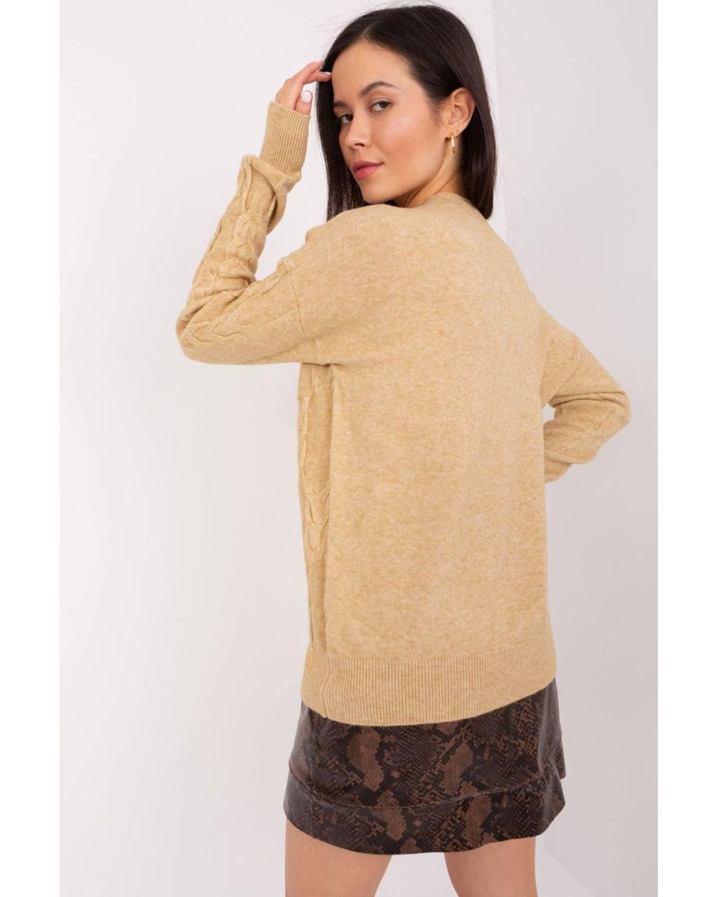 Love Lace Brown Textured Pattern Viscose Blend Pullover Sweater