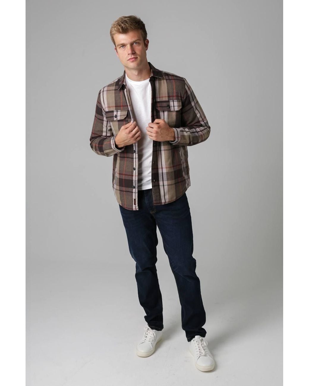 Tokyo Laundry Gray Checked Padded Shirt With Sherpa Lining for men