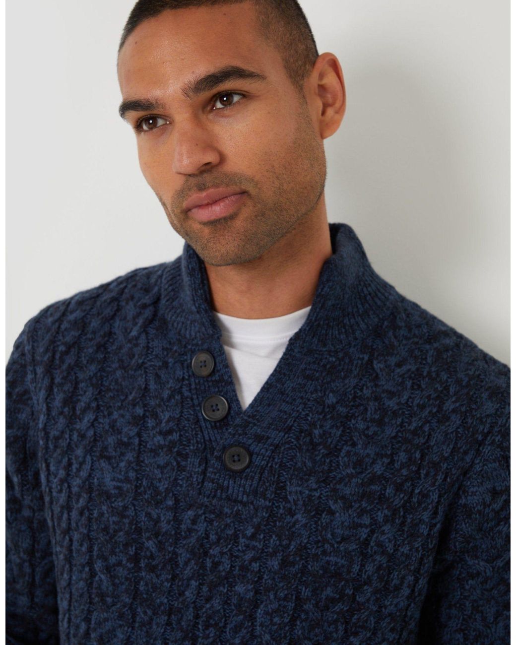 Threadbare Blue Funnel Neck Cable Knit Jumper for men