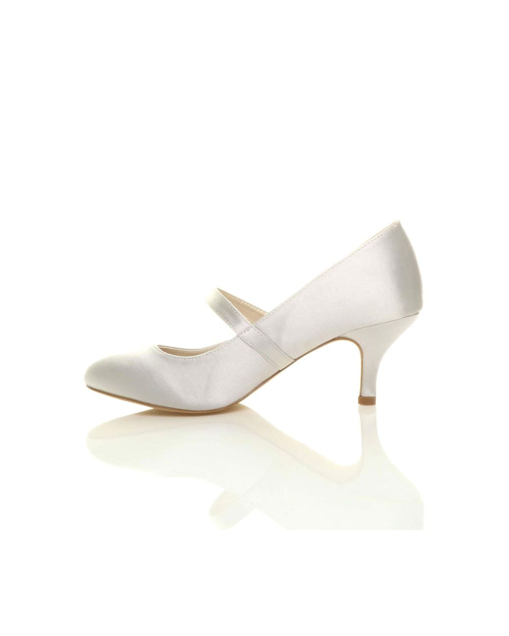AJVANI White Mid Heel Mary Jane Court Shoes