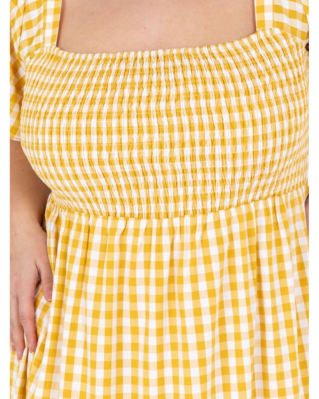 Lovedrobe Metallic Gingham Square Neck Short Sleeve Midaxi Dress