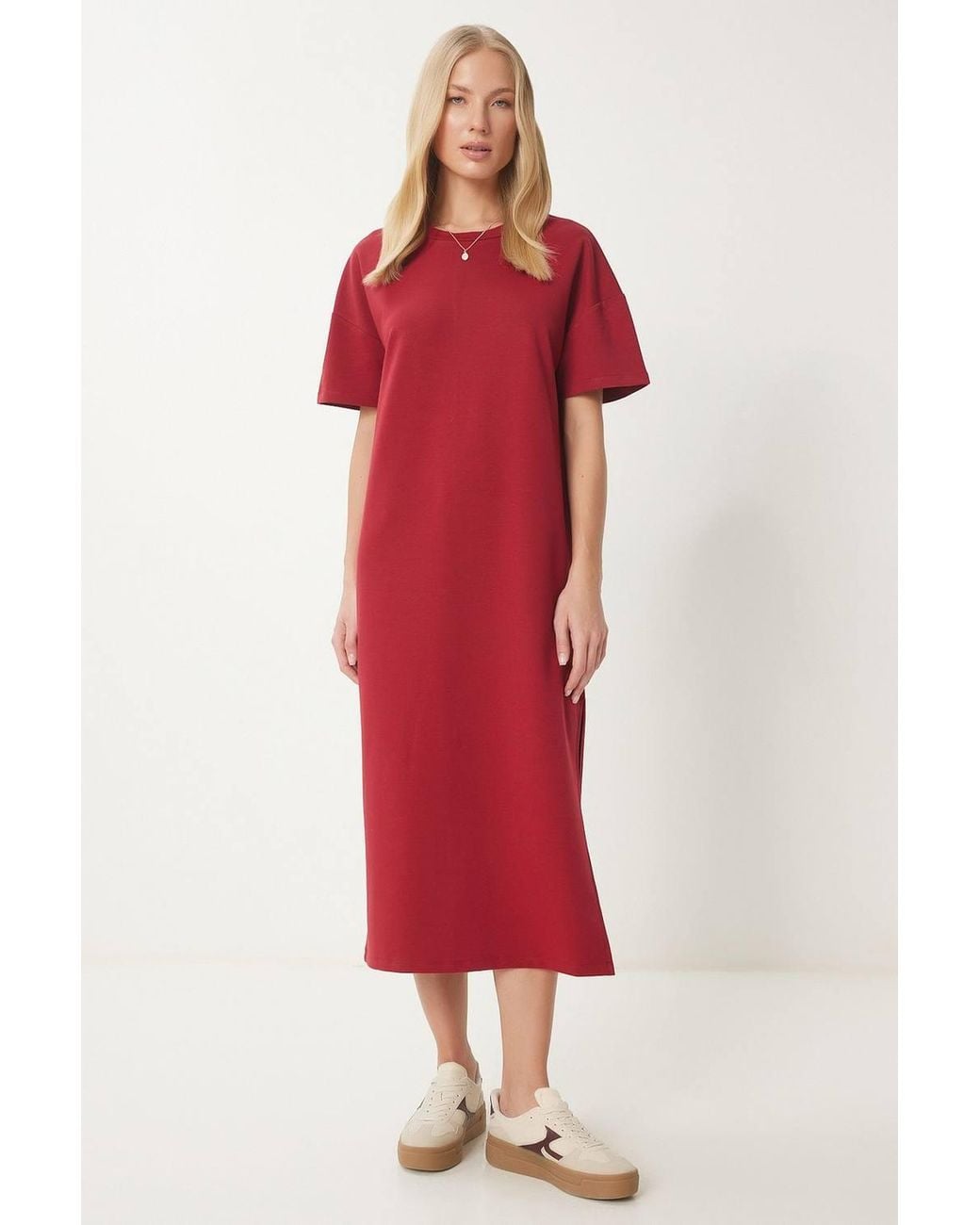 Happiness İstanbul Red Midi Cotton Dress With Slit