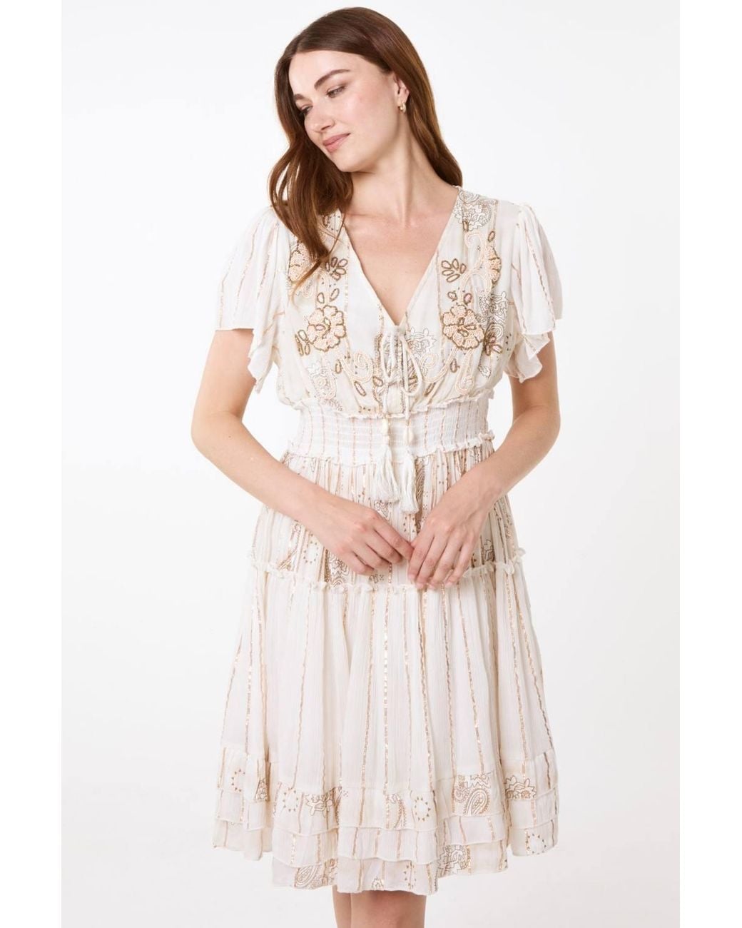 Blue Vanilla White Short Sleeve V-Neck Mini Dress