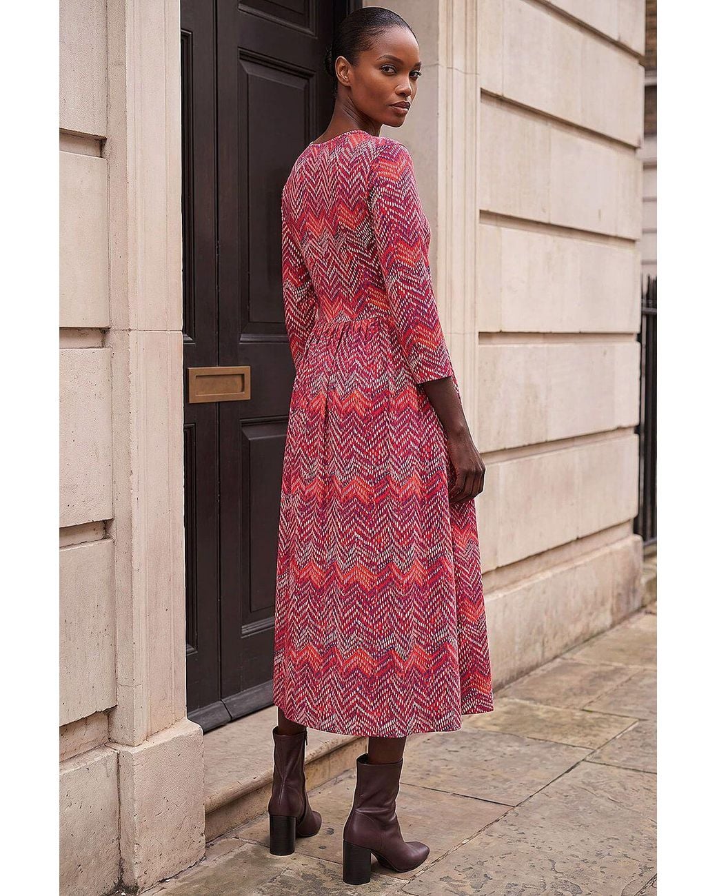 Roman Pink Zig Zag Print Midi Dress