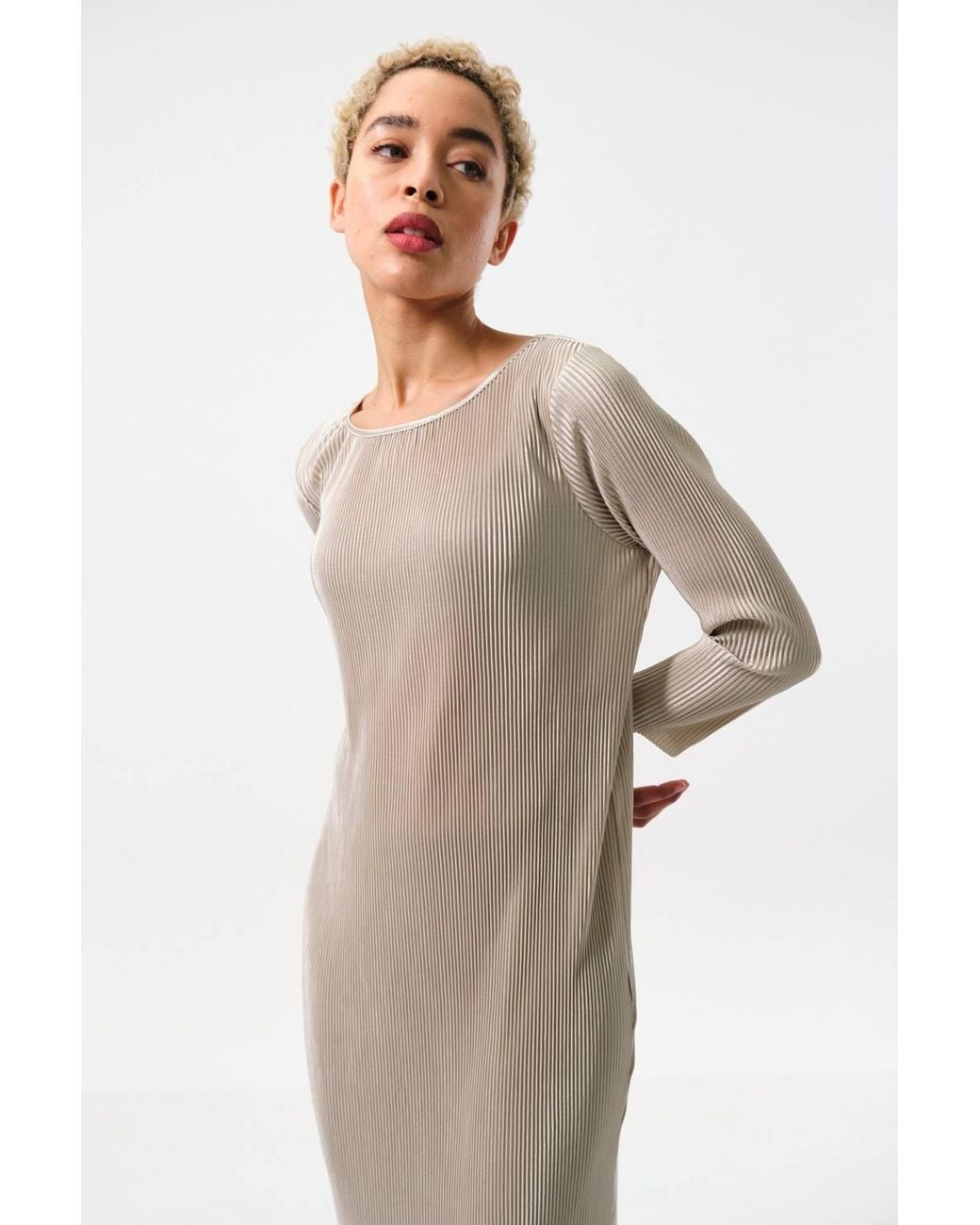 Louche Natural Joeva Pleated Midi Dress