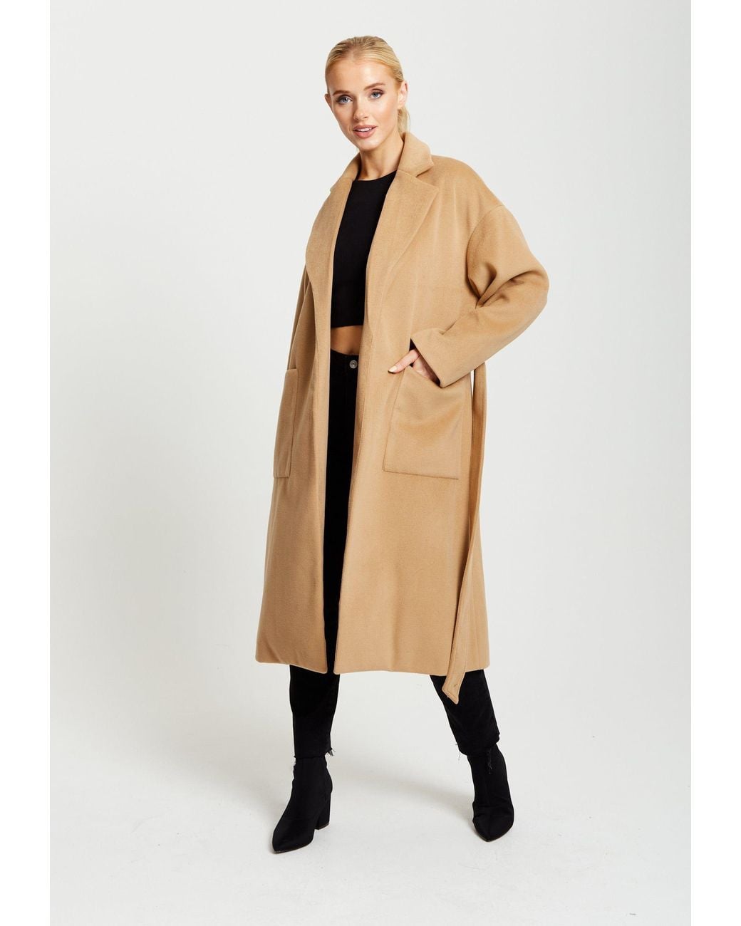 Liquorish Natural Belted Longline Coat