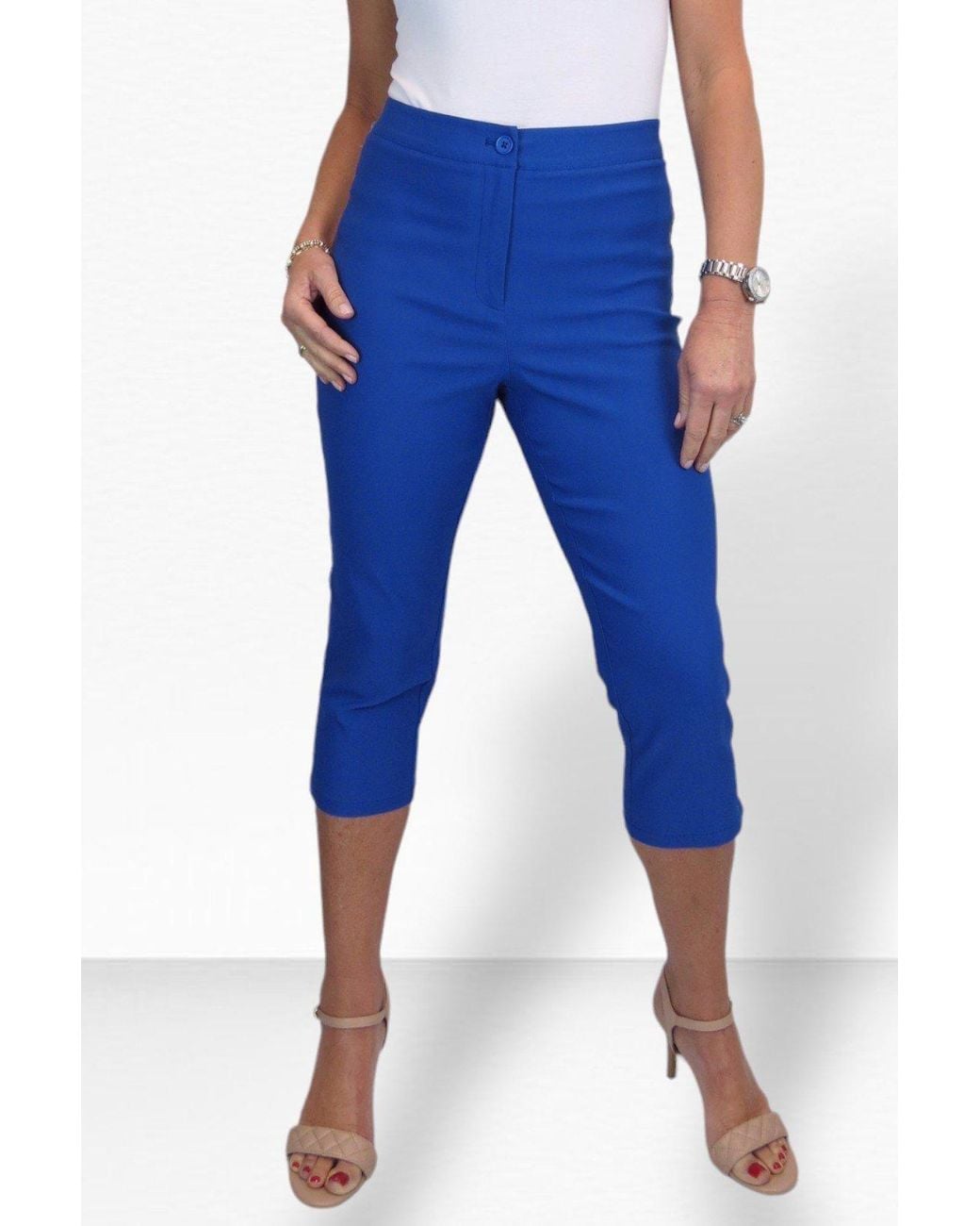 Paulo Due Blue Slim Fit Stretch Cropped Trousers