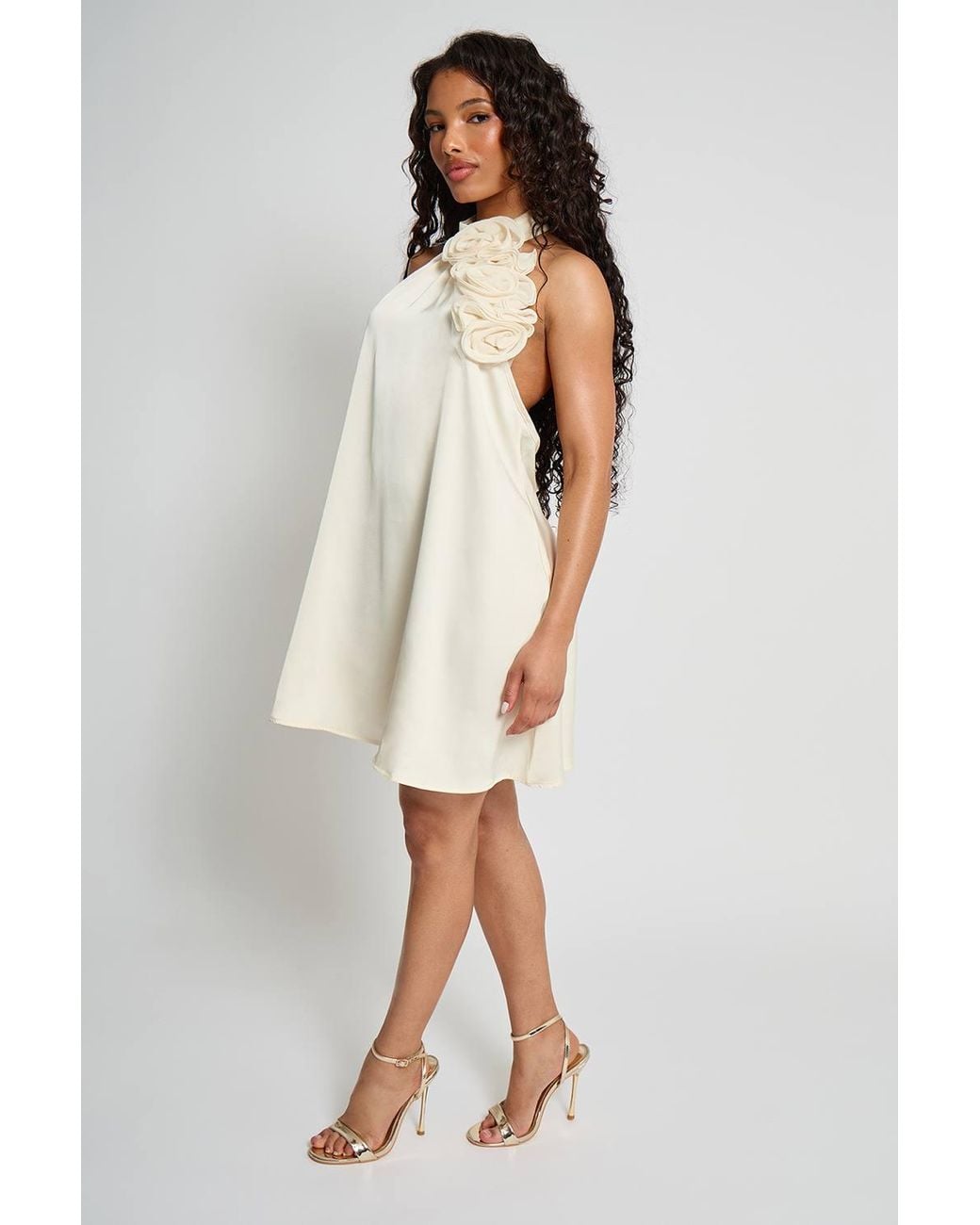 Public Desire Natural Satin Swing Dress With Corsage