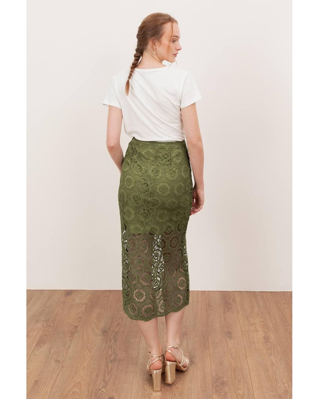Lovedrobe Green Crochet Lace Midi Skirt