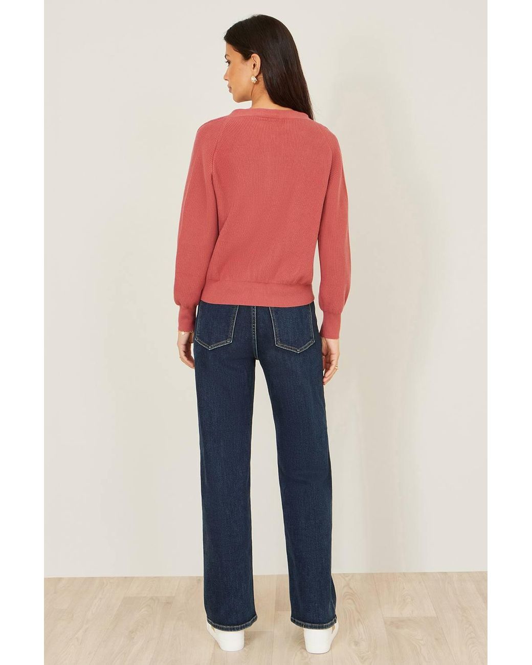 Yumi' Red Rose Relaxed Fit Cardigan With Stitch Detail