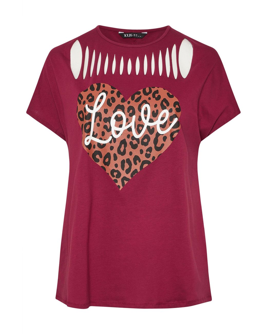 Yours Red Leopard Heart Slash Detail Top