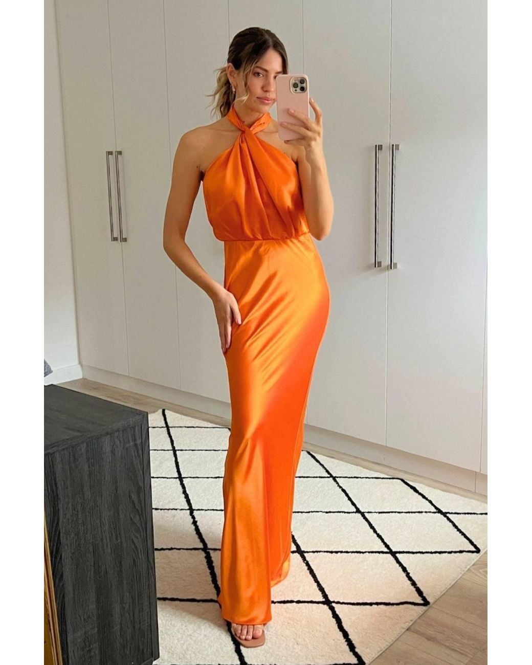Style Cheat Orange Lara Halter Split Column Maxi Dress