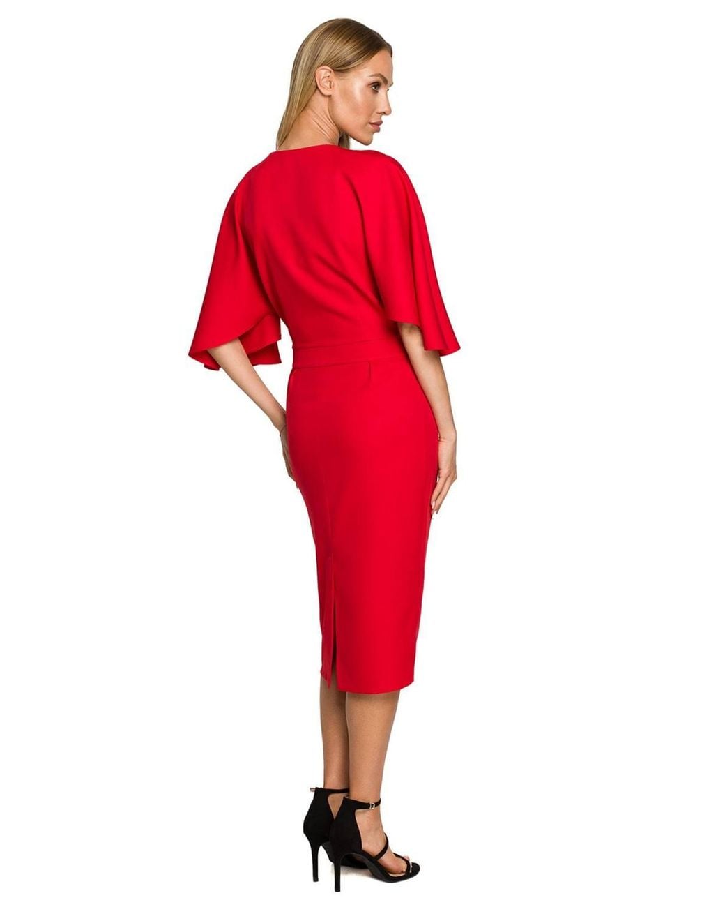 Love Lace Red Stretch Short Sleeve Midi Dress With Ruffles