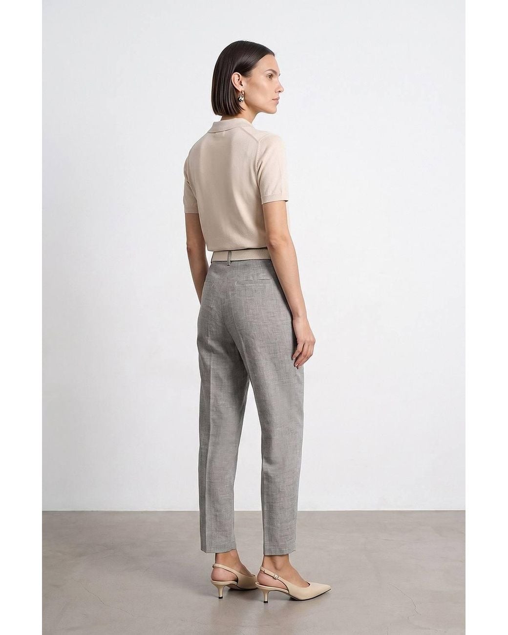 Dilvin Gray Belted Straight-Leg Ankle Trousers