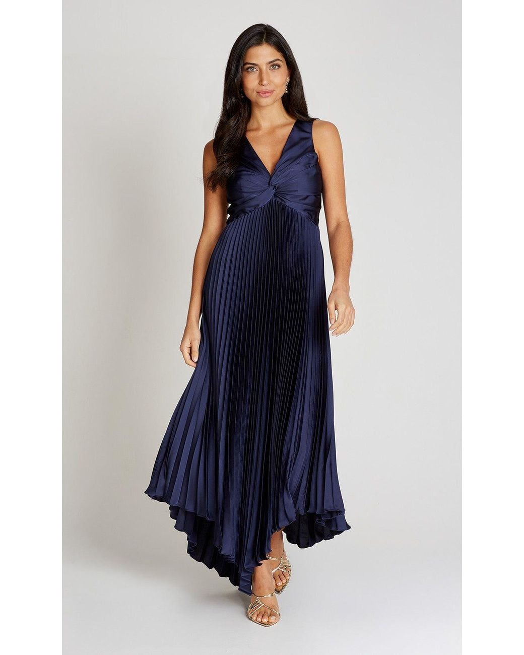 Little Mistress Black Satin Pleated Midaxi Dress