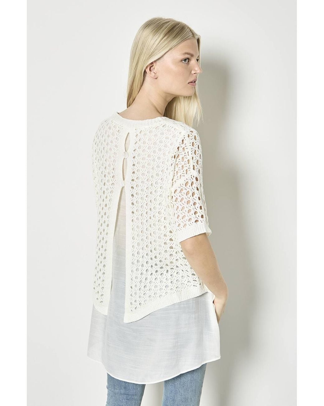 Apricot White Shimmer Mesh Layered Tunic Top